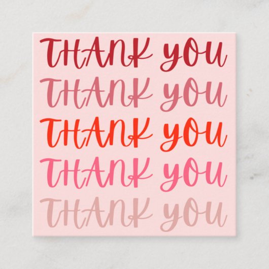 Roze Dank je wel Dank je wel Vierkante Visitekaartje (Voorkant)