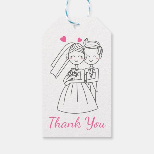 Roze dank u bruiloft bruid & bruidegom Cartoon Cadeaulabel (Achterkant)