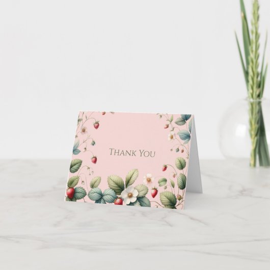 Roze Dank u Elegante Aardbei Dank u Kaarten (Voorkant)