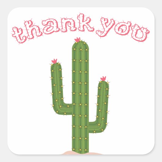 Roze Dank u Groene Cactus Stickers (Voorkant)
