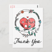 Roze Dank u Lovebirds Bloemenkrans Weddi Briefkaart (Voorkant / Achterkant)