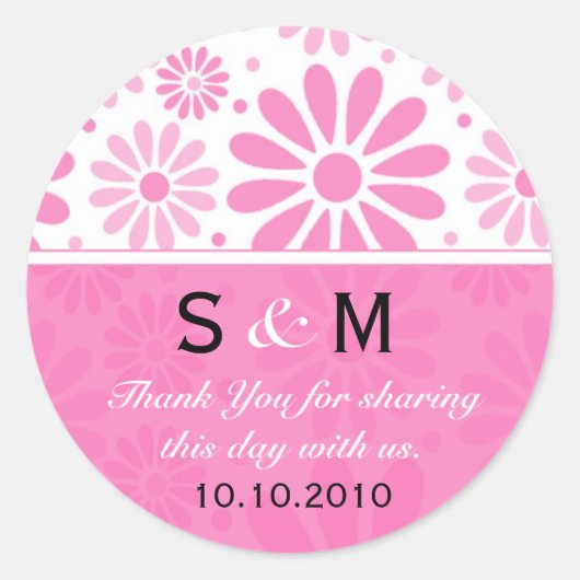 Roze dank u Monogram Wedding Favor Labels (Voorkant)