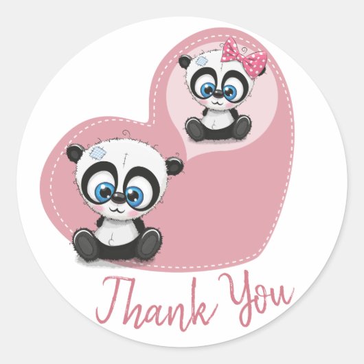 Roze dank u Panda Teddy Bear Hart Bruiloft Ronde Sticker (Voorkant)