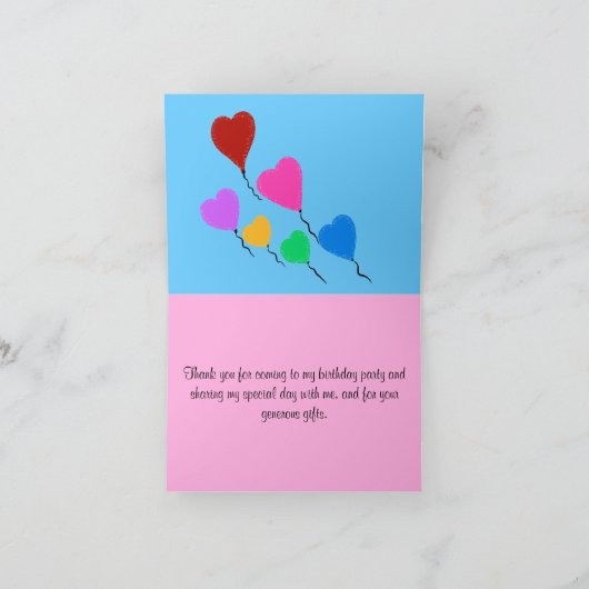 Roze dank u roze orthday hartballonnen bedankkaart (Binnen)