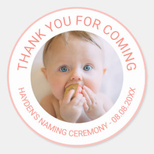Roze Dank u voor het komen Naming Ceremony Foto Ronde Sticker
