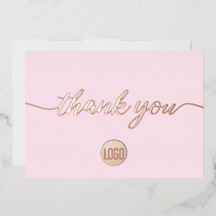 Roze Dankjewel Script Custom Logo Roze Goud Folie Feestdagenkaart