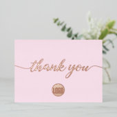 Roze Dankjewel Script Custom Logo Roze Goud Folie Feestdagenkaart (Staand Voorkant)