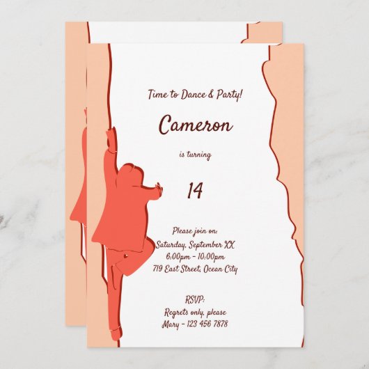 Roze dans 14e verjaardagsfeest uitnodiging (Voorkant / Achterkant)