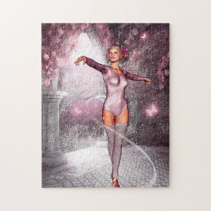 Roze dansballerina en mooie vlinders legpuzzel