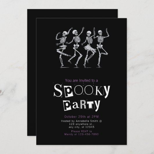 Roze dansende Skeletten Minimalistische Halloween  Kaart (Voorkant / Achterkant)