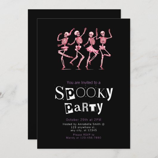Roze dansende Skeletten Minimalistische Halloween Kaart (Voorkant / Achterkant)