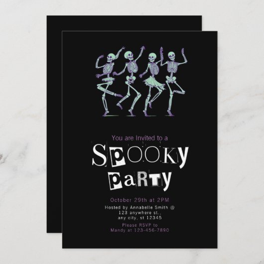 Roze dansende Skeletten Minimalistische Halloween  Kaart (Voorkant / Achterkant)