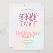Roze Dansende Skeletten Rainbow Halloween Party Kaart (Voorkant)