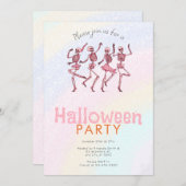 Roze Dansende Skeletten Rainbow Halloween Party Kaart (Voorkant / Achterkant)