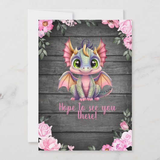 Roze Dargon Baby shower-uitnodiging, roesterig Kaart (Achterkant)