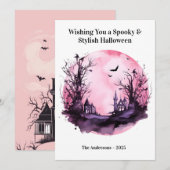 Roze Dark Scary Halloween Kaart (Voorkant / Achterkant)