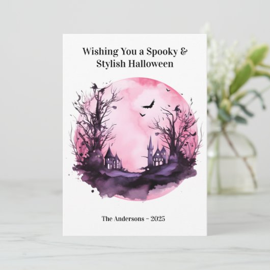 Roze Dark Scary Halloween Kaart (Staand voorkant)