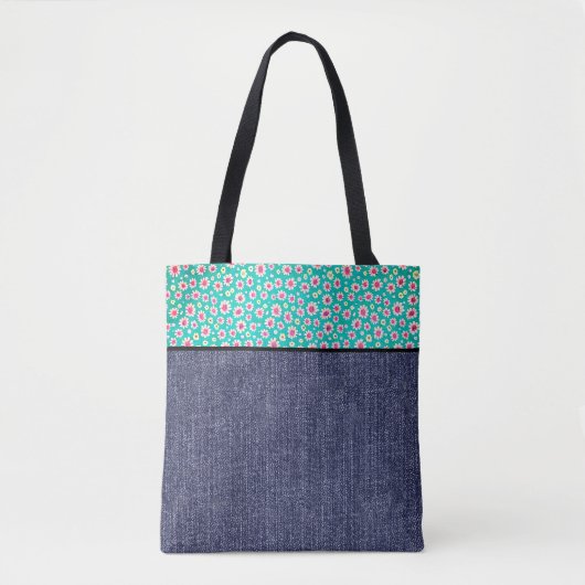 Roze dasjes en denim tote bag (Voorkant)