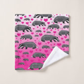 Roze Dasjes Harten Badkamer Handdoeken Set (Wasdoekje)