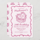 Roze dat meisje retro hart coquette taart verjaard kaart (Voorkant / Achterkant)