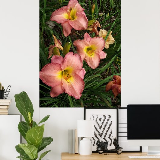 Roze Daylilies Poster (Thuiskantoor)