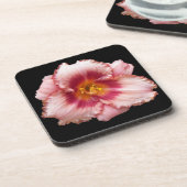 Roze Daylily Bloom op Black Floral Bier Onderzetter (Linkerzijde)