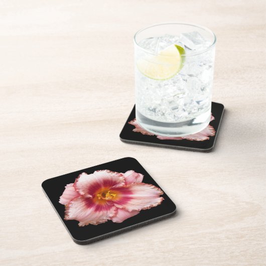 Roze Daylily Bloom op Black Floral Bier Onderzetter (Rechterzijde)