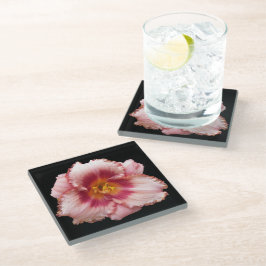 Roze Daylily Bloom op Black Floral Glazen Onderzetter