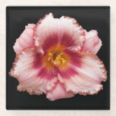 Roze Daylily Bloom op Black Floral Glazen Onderzetter (Voorkant)