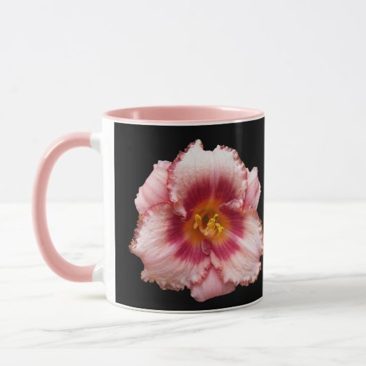 Roze Daylily Bloom op Black Floral Mok (Links)