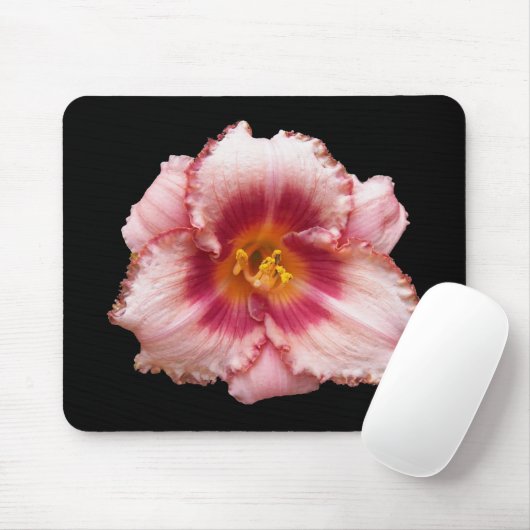 Roze Daylily Bloom op Black Floral Muismat (Met muis)