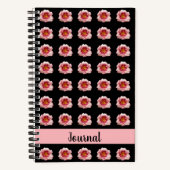 Roze Daylily Bloom op Black Floral Pattern Notitieboek (Voorkant)