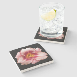 Roze Daylily Bloom op Black Floral Stenen Onderzetter