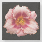 Roze Daylily Bloom op Black Floral Stenen Onderzetter (Voorkant)