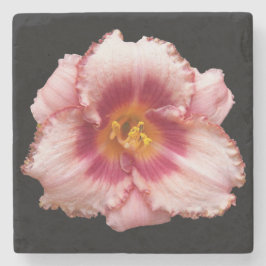 Roze Daylily Bloom op Black Floral Stenen Onderzetter