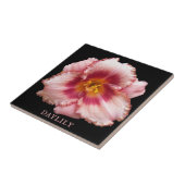 Roze Daylily Bloom op Black Floral Tegeltje (Zijkant)