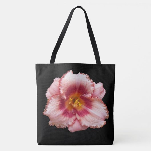 Roze Daylily Bloom op Black Floral Tote Bag (Voorkant)