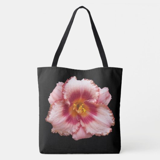 Roze Daylily Bloom op Black Floral Tote Bag (Achterkant)