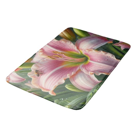 Roze Daylily Floral Badmat (Gekanteld)