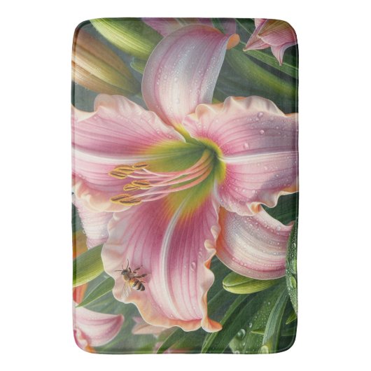 Roze Daylily Floral Badmat (Voorkant Verticaal)