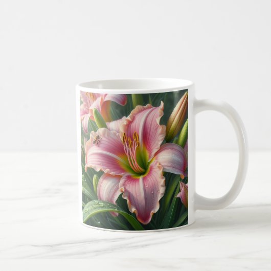 Roze Daylily Floral Koffiemok (Rechts)