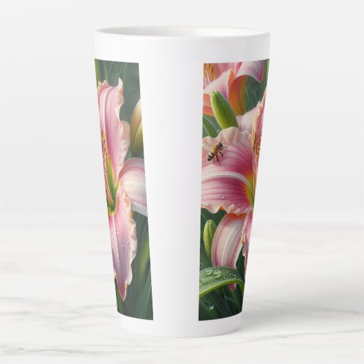 Roze Daylily Floral Latte Mok (Voorkant)