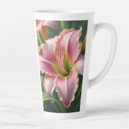 Roze Daylily Floral Latte Mok