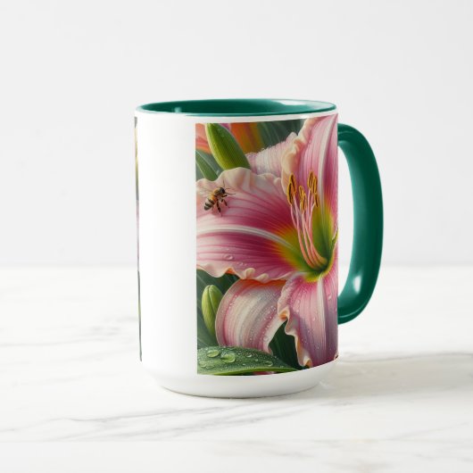 Roze Daylily Floral Mok (Voorkant rechts)