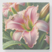 Roze Daylily Floral Stenen Onderzetter (Voorkant)