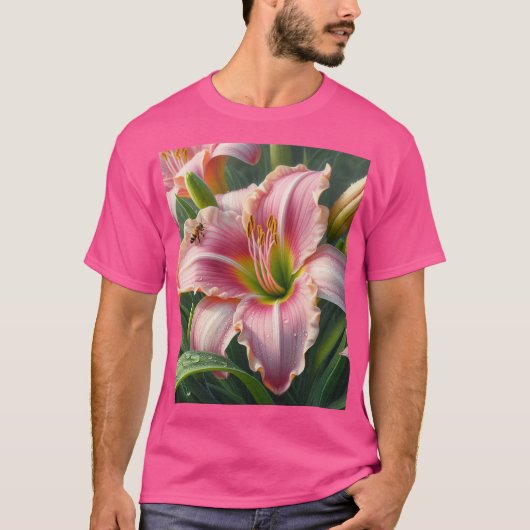 Roze Daylily Floral T-shirt (Voorkant)