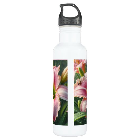 Roze Daylily Floral Waterfles (Achterkant)