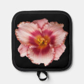 Roze Daylily op Black Floral Pannenlap (Voorkant)
