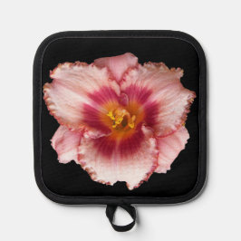Roze Daylily op Black Floral Pannenlap