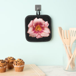 Roze Daylily op Black Floral Pannenlap